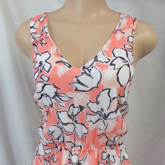 "BANANA REPUBLIC" PEACH MULTI FLORAL CASUAL CAREER CUT-OUT BACK DRESS SZE: 6 NWT - Picture 3 of 4